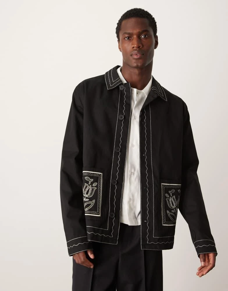 ASOS ASOS DESIGN embroidered harrington jacket in black 2