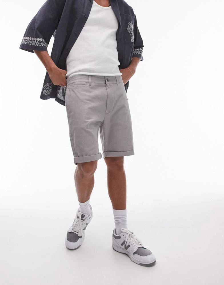 Topman Topman skinny chino shorts in grey 4