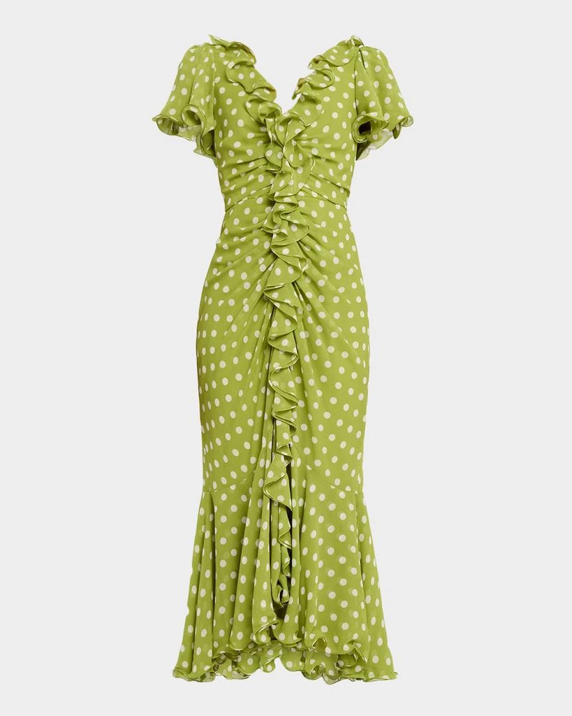 green polka dot ruffle dress Polka Dot Printed Button Down Tiered Mini Dress L main image 1