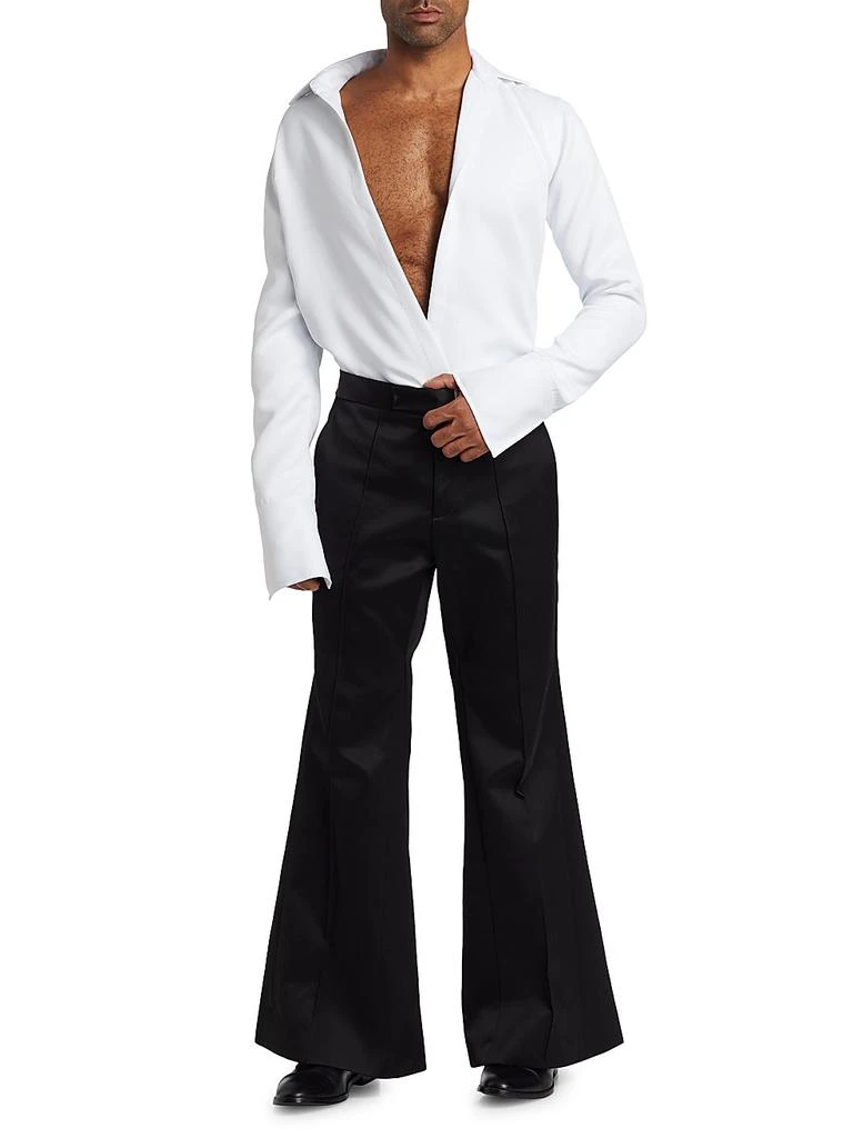 LaQuan Smith Open Chest Matte Satin Dress Shirt 2