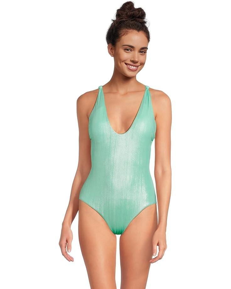 Becca BECCA Oragami Swimsuits Women's  Aqua Sea Textured Knotted One Piece NWO59