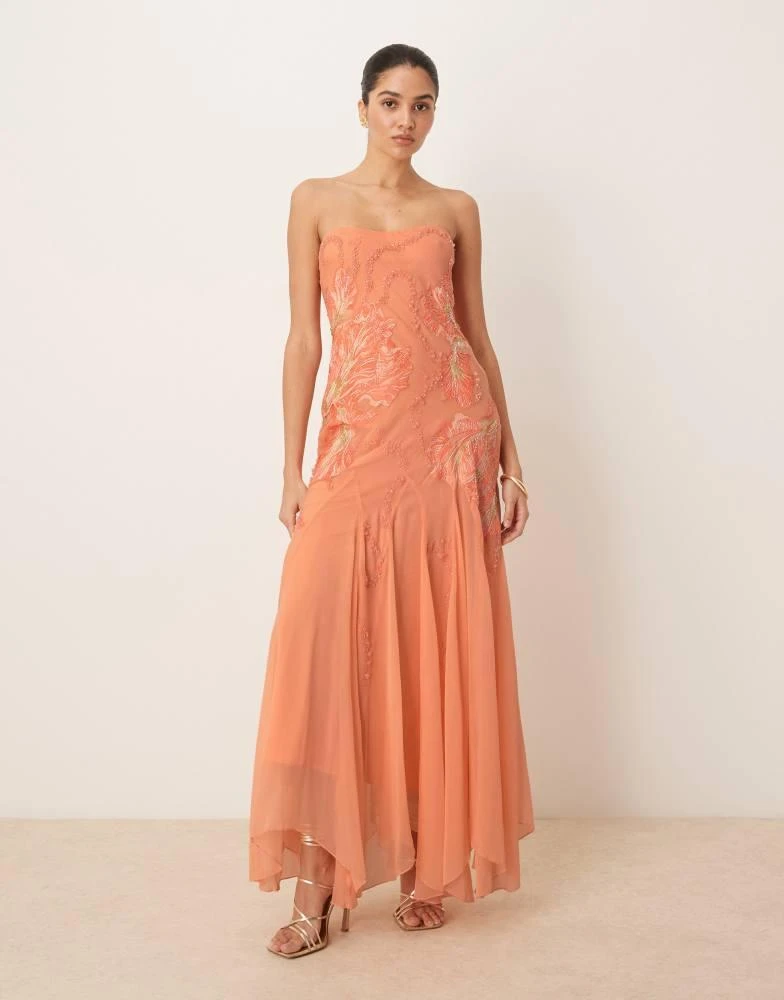ASOS ASOS DESIGN bandeau floral embellished maxi dress in apricot 1