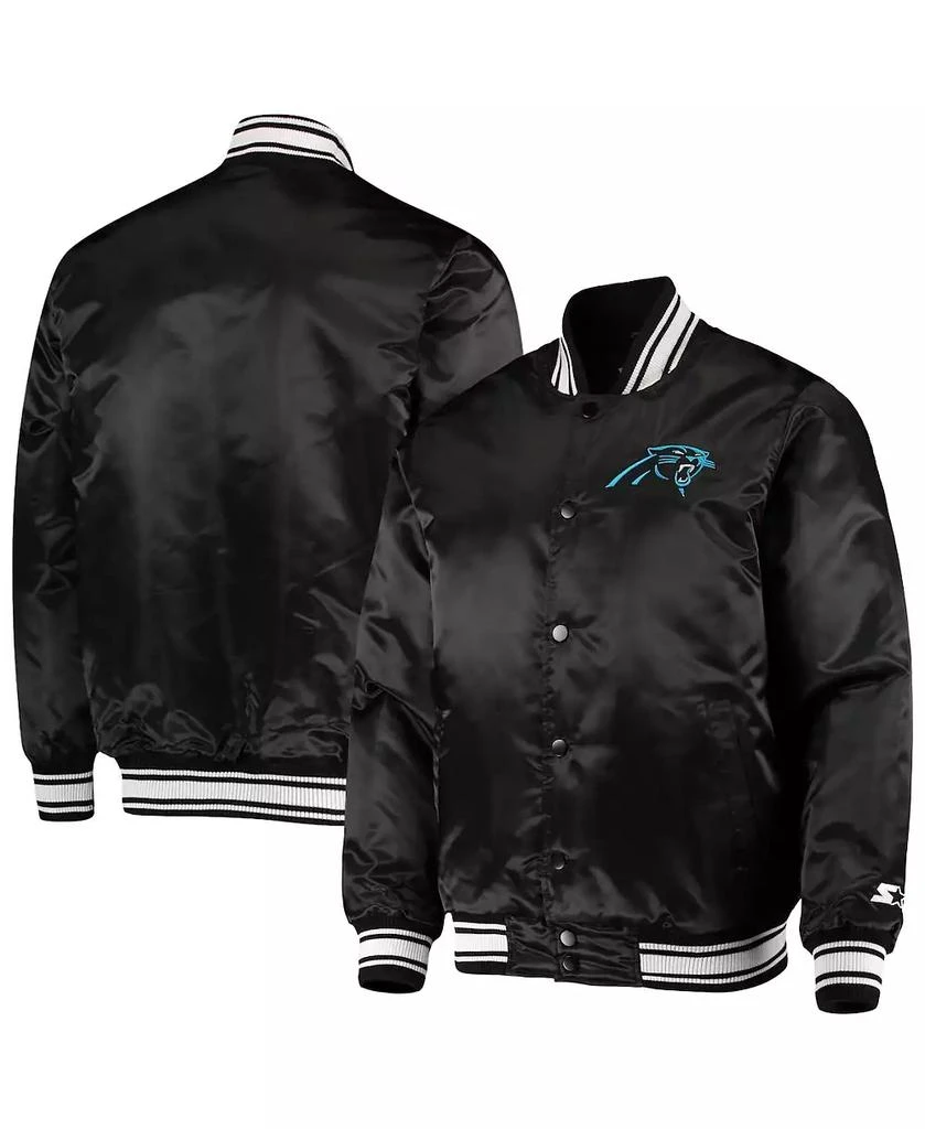 Starter Men's Black Carolina Panthers Locker Room Satin Varsity Full-Snap Jacket 1
