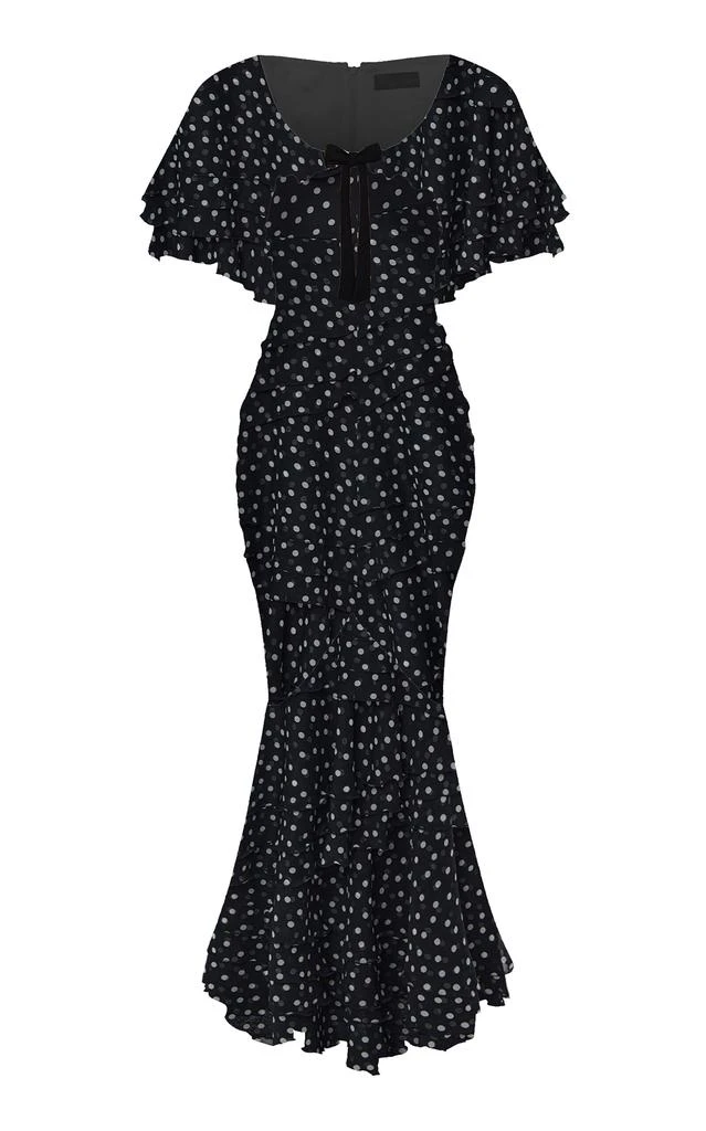 Shop Rasario Ruched Floral Chiffon Maxi Dress Black FR 38