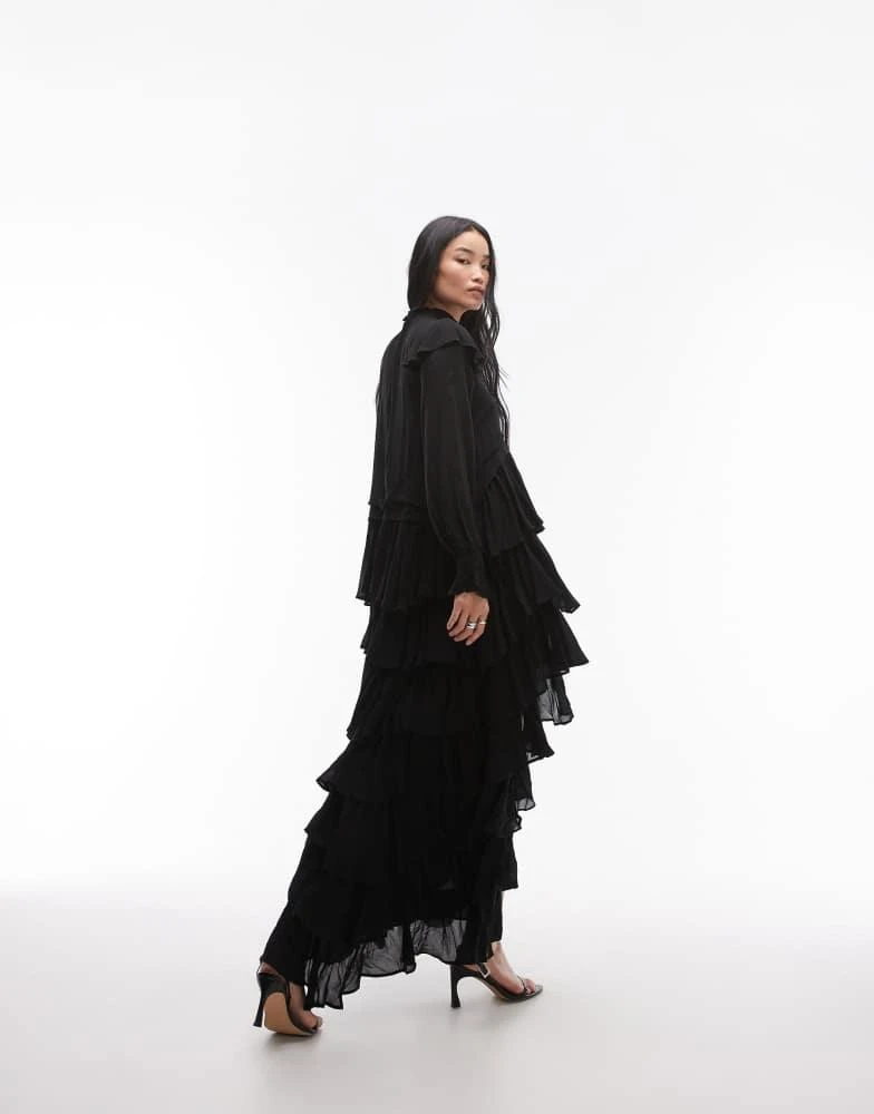 ALL SAINTS AllSaints Cavarly long sleeve tiered ruffle maxi dress in black 4