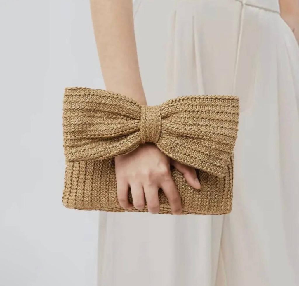 Little Trendy Little Trendy - Women's Bow Straw Handbag