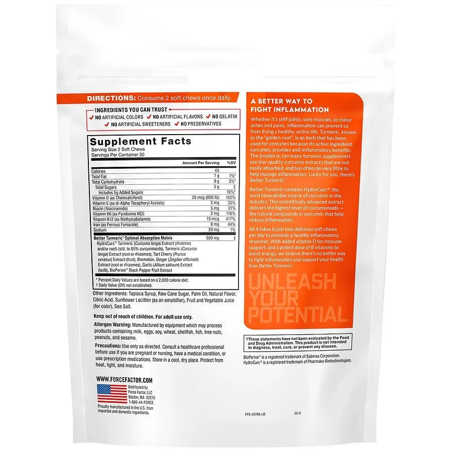 Force Factor Better Turmeric Soft Chews Fruit Splash 2