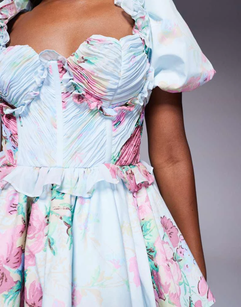 ASOS LUXE ASOS LUXE organza and poplin mix heart bust mini dress floral print 4