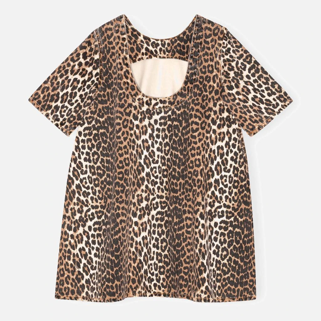 Ganni Leopard-Print Denim Open-Back Mini Dress 2