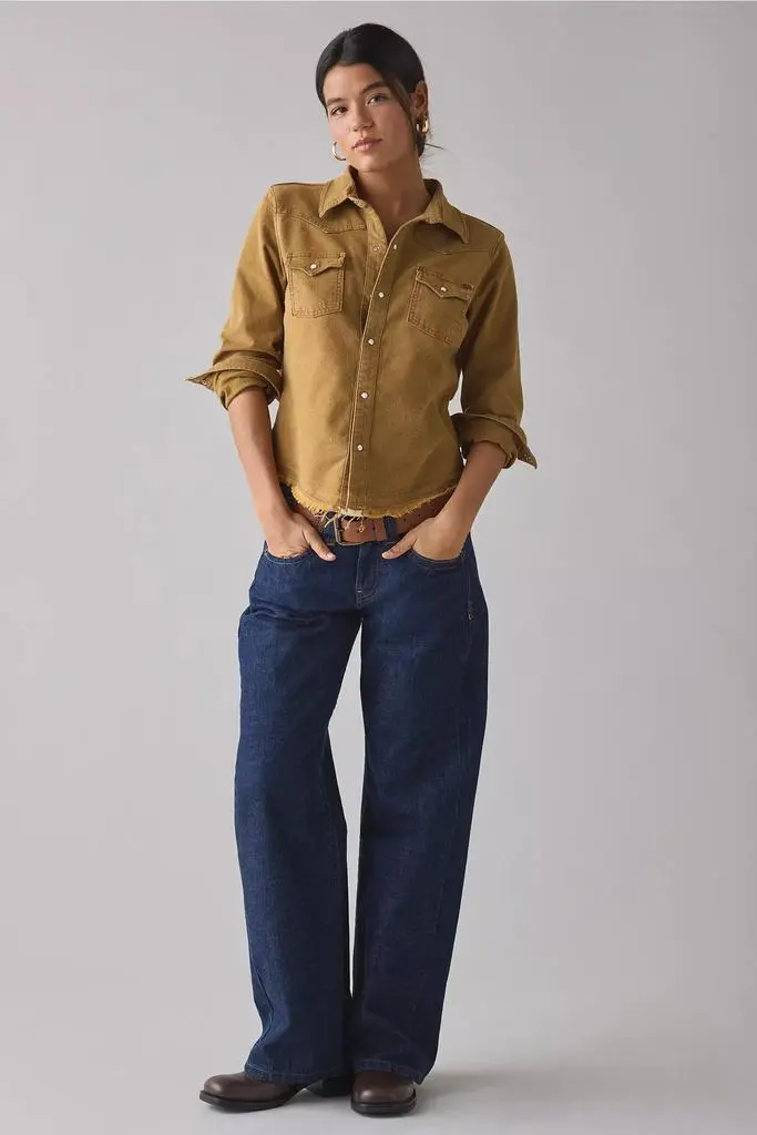 BDG BDG Sadie Faux Suede Snap Button-Down Shirt