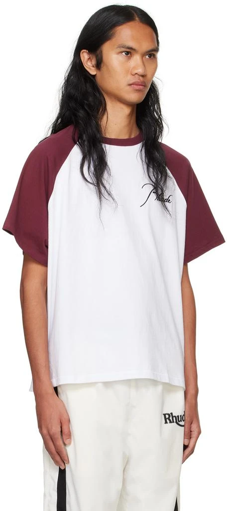Rhude White & Burgundy Raglan Logo T-shirt 2