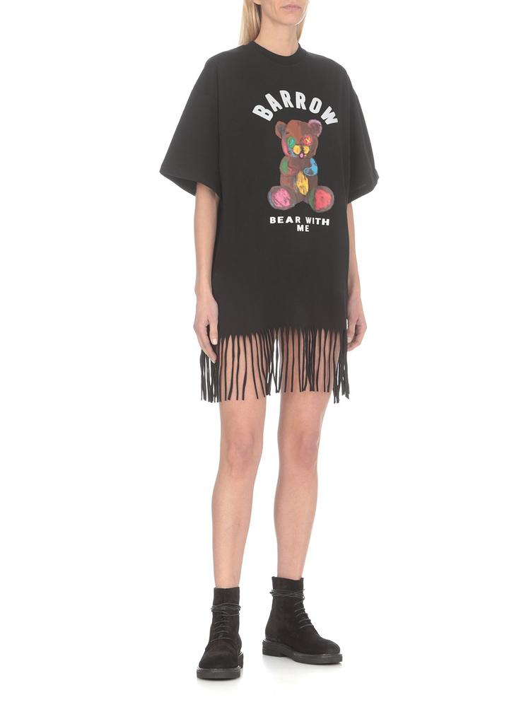 BARROW Barrow Logo-Flocked Crewneck Fringed T-Shirt
