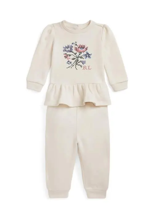 Ralph Lauren Baby Girls Floral Fleece Sweatshirt and Pant Set 1