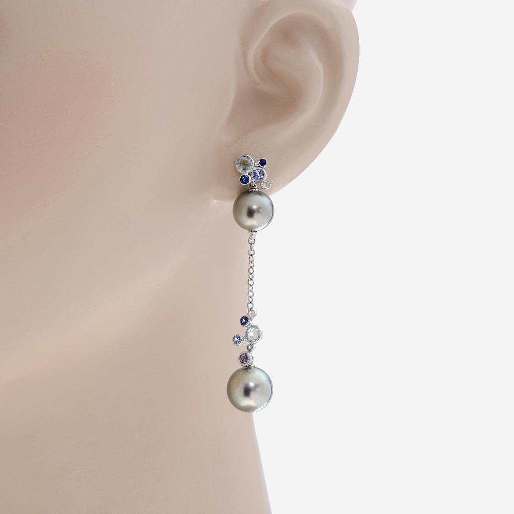 Damiani Damiani 18K White Gold, Tahitian Pearl, Sapphire and Diamond Drop Earrings 20055234