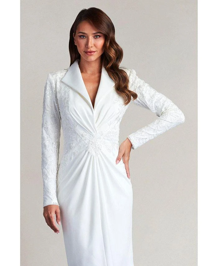 Tadashi Shoji Eisman Plunging Collar Embroidered Dress 4