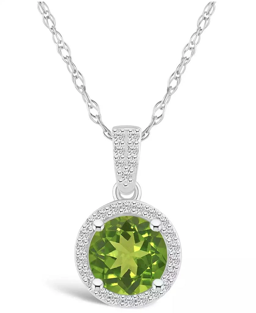 Macy's Peridot (1-1/2 ct. t.w.) and Lab Grown Sapphire (1/6 ct. t.w.) Halo Pendant Necklace in 10K White Gold 1