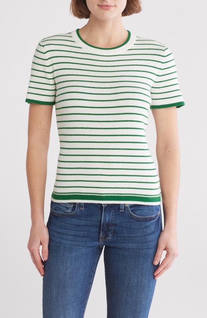 Bobeau Short Sleeve Ribbed Striped Sweater