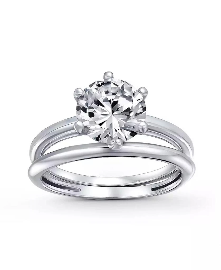 Bling Jewelry Traditional CZ Cubic Zirconia Promise 3CTW 6 Prong Solitaire Ring Set 
Band Sterling Silver