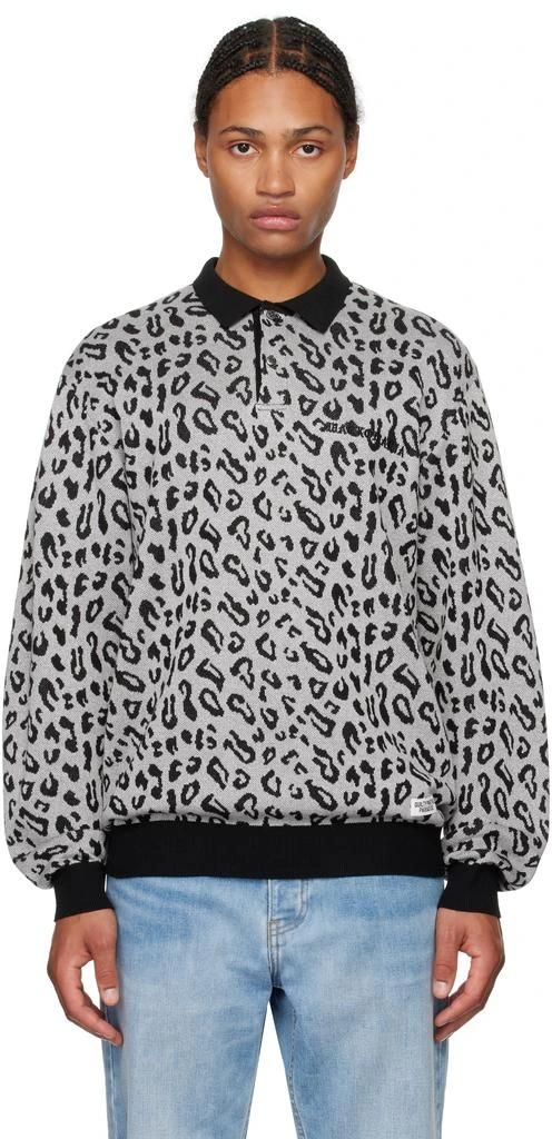 Wacko Maria Gray Leopard Knit Polo 1