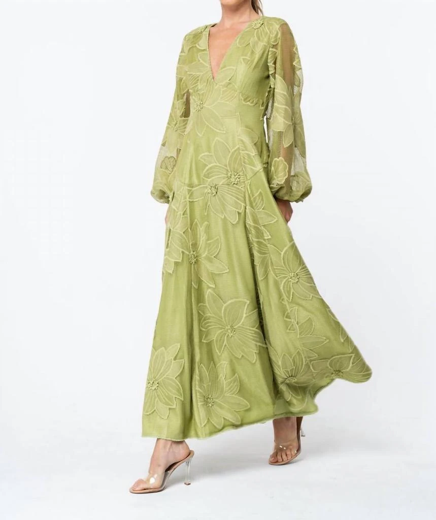 Ciebon Ciebon - Sarilla Long Sleeve Lace Maxi Dress - Green - XS