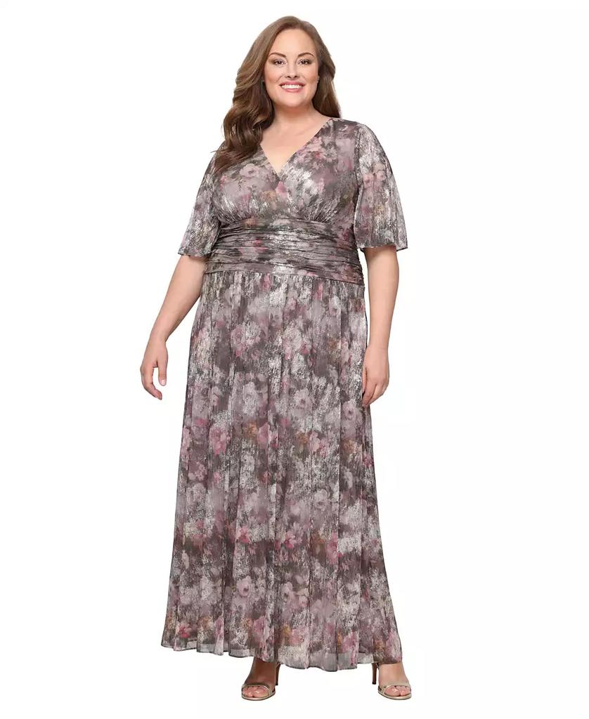 SL Fashions Plus Size Printed Metallic Surplice Long Dress