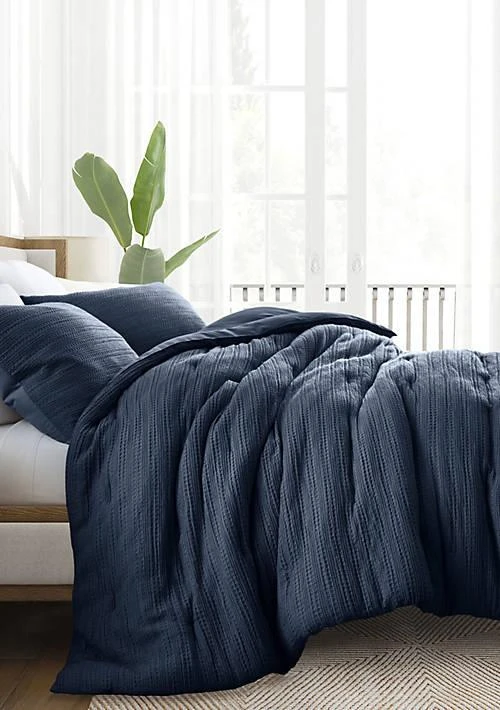 Luxury Inn Inn Waffle Textured 3 Piece Comforter Set All Season Down Alternative Ultra Soft Bedding 1
