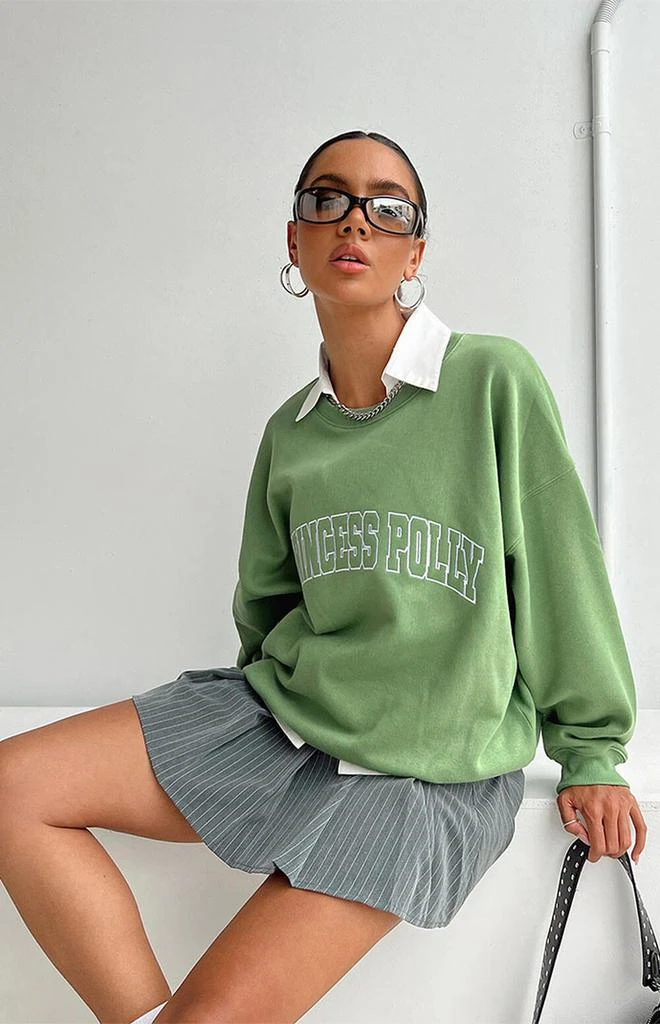 Princess Polly Green Crew Neck Sweatshirt 3