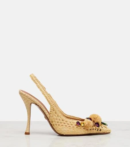 Dolce 
Gabbana Embellished raffia-effect slingback pumps 4