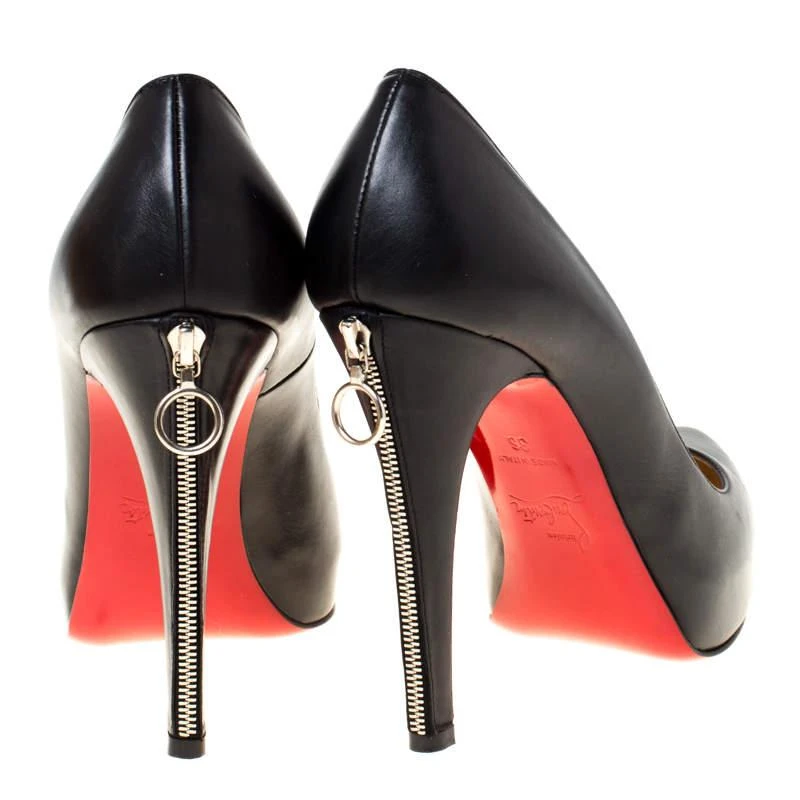 Christian Louboutin Christian Louboutin Black Leather Rolandzip Platform Pumps Size 36 5
