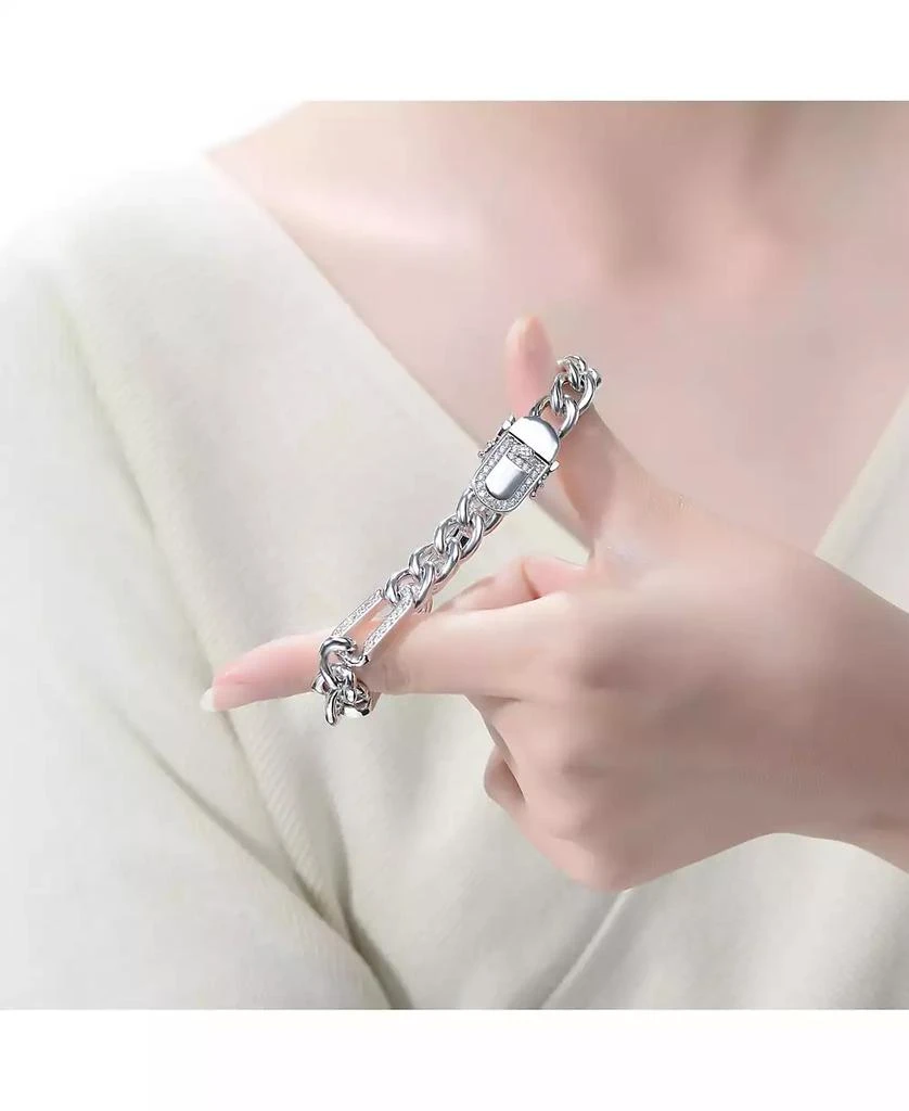 Genevive Men
s Sterling Silver White Gold Plated with Iced Out Cubic Zirconia Paper Clip Curb Chain Bracelet 3