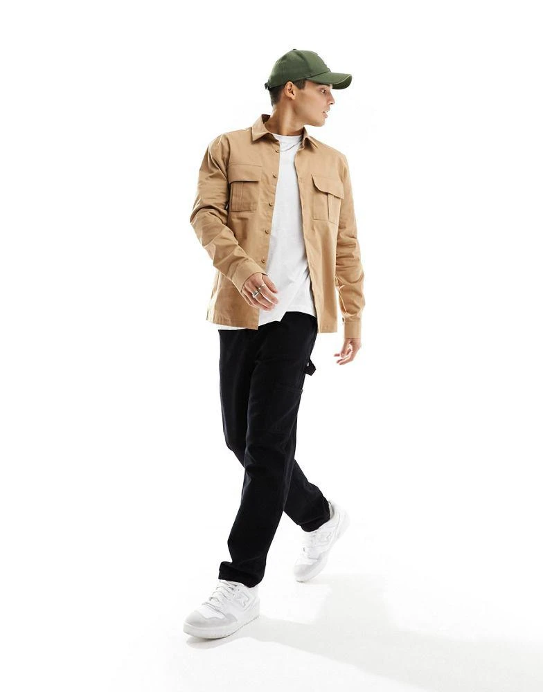 River Island River Island double pocket utility shirt in light stone 3