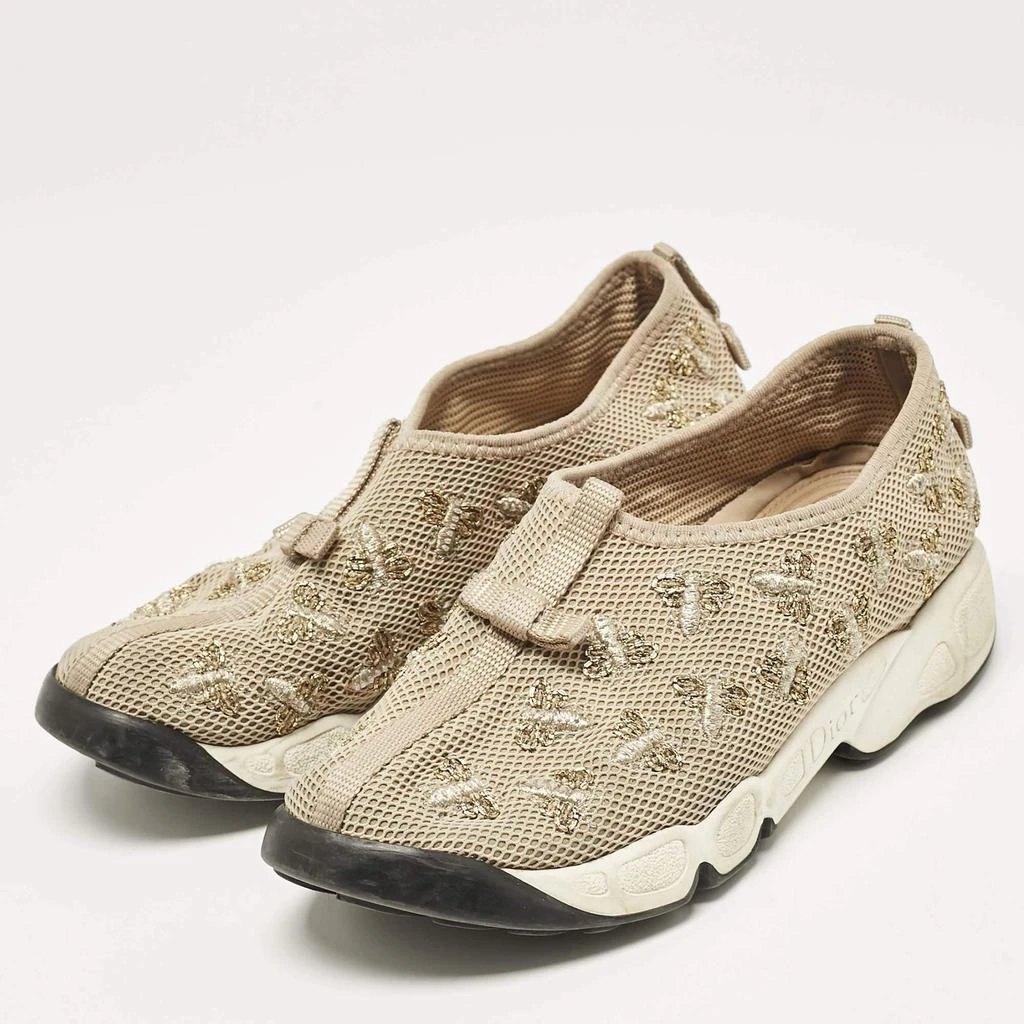 Dior Dior Beige Mesh Beads Embellished/ Embroidery Fusion Sneakers Size 36 2