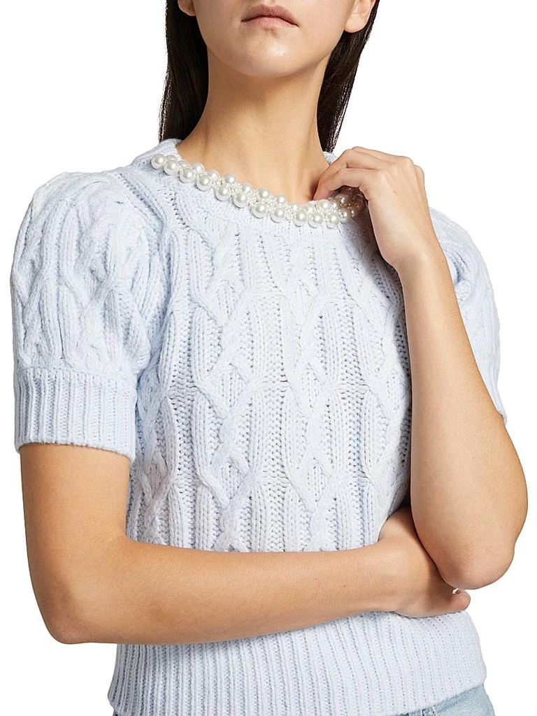 Design History Faux Pearl Cable-Knit Short-Sleeve Sweater 6
