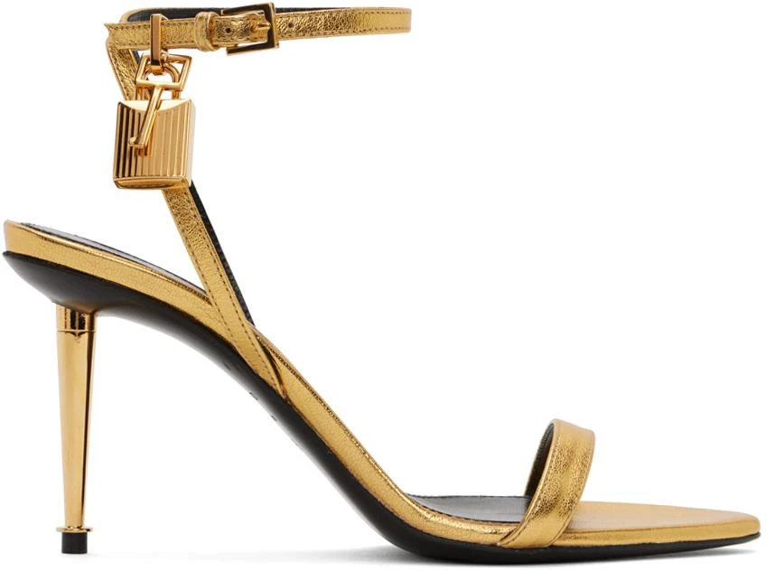 Tom Ford Gold Padlock Pointy Naked Heeled Sandals 1