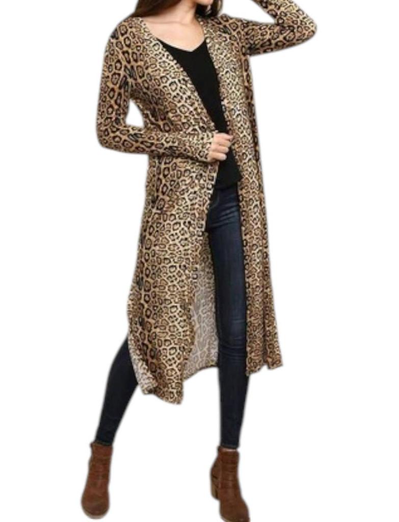 umgee Umgee - Jaguar Print Open Front Long Body Cardigan