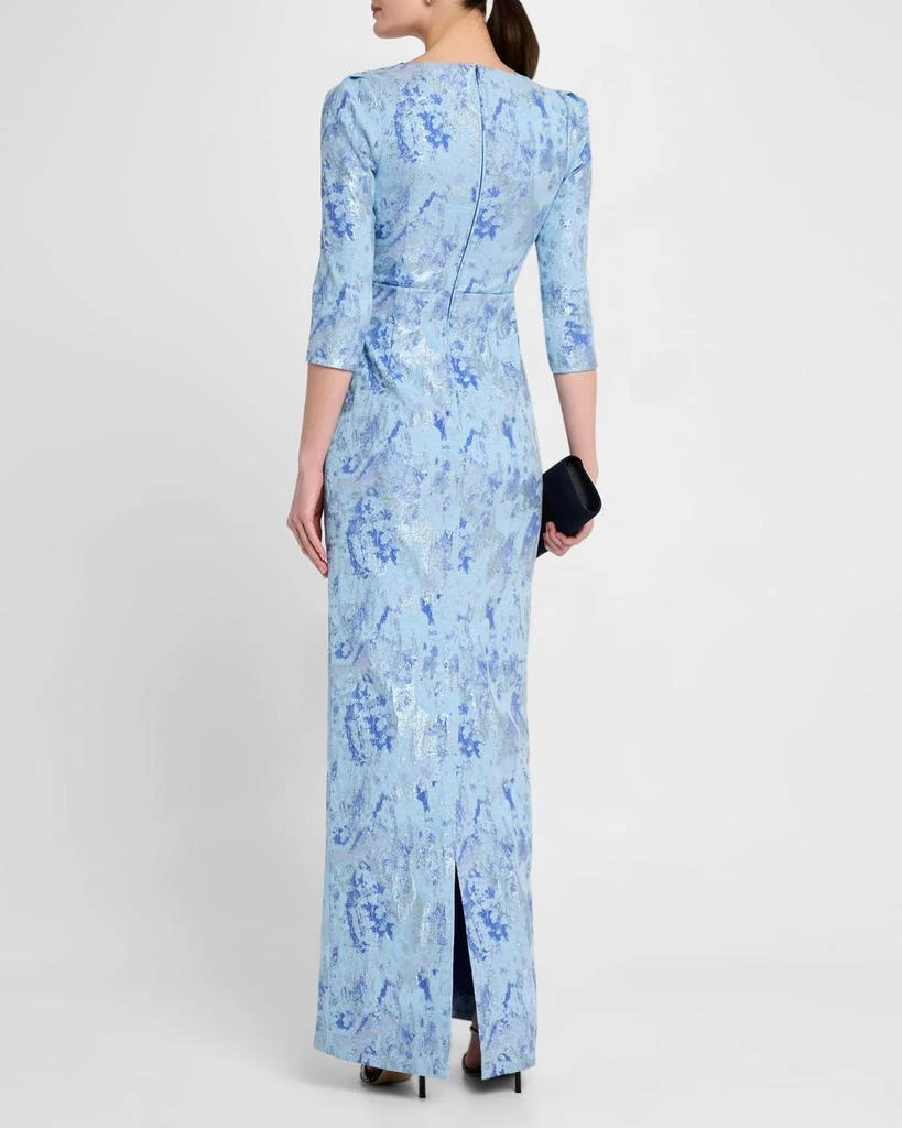 Teri Jon Pleated Metallic Jacquard Column Gown 3