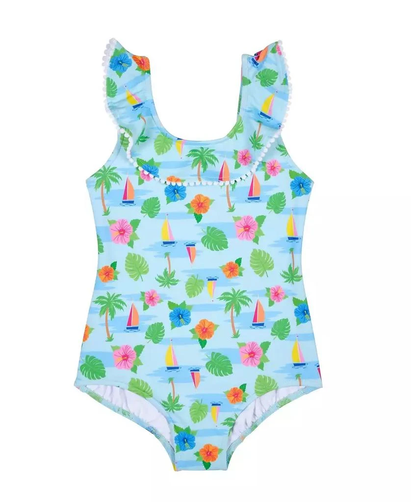 Florence Eiseman Little Girls Tropical Print Ruffle Neck Swimsuit