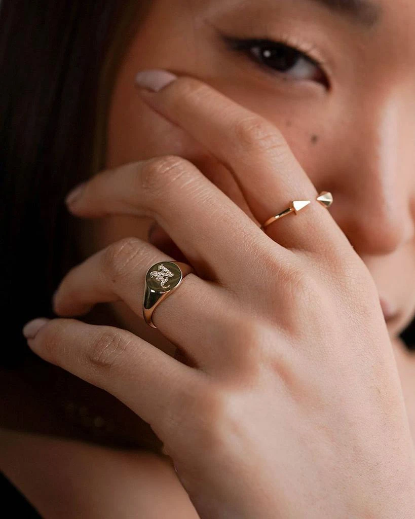 Zoe Lev 14K Yellow Gold Diamond Gothic Initial Small Signet Ring 3