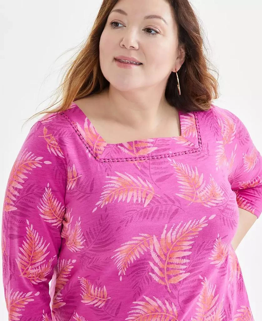 Macy's Plus Size Printed Cotton Square-Neck Top, Created for Macy's 3