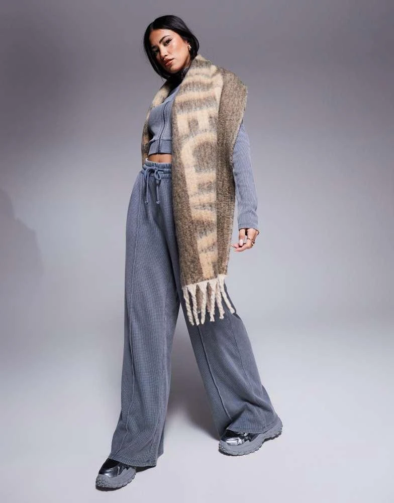 ASOS WEEKEND COLLECTIVE Weekend Collective fluffy jacquard blanket scarf in brown 3
