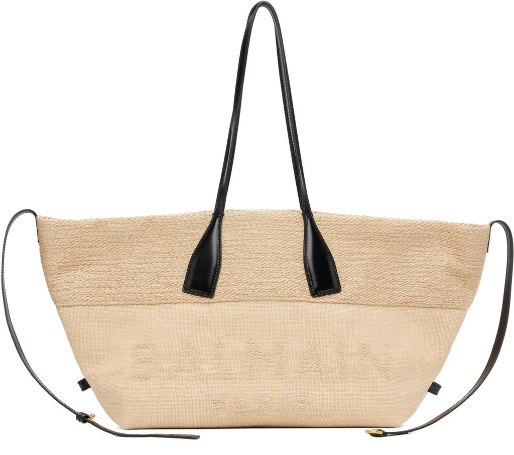 Balmain Beige Track Raffia Tote 1