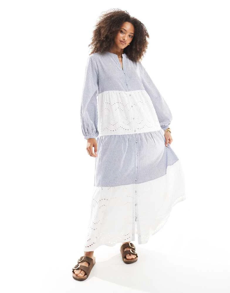 blue and white striped smock dress Jollie Blue Striped Smocked Cotton Dress – Erde main image 0