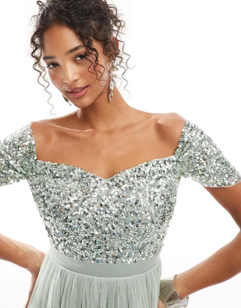 Shop Maya Embellished sweetheart bardot bridesmaid maxi dress in