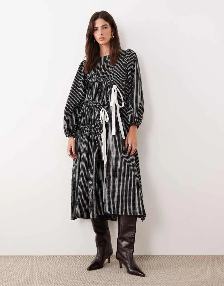 ghospell ruched midi dress Trying on.., This gorgeous @ghospell white ruched midi dress with me .., ., Im loving it, its lined so a bit heavier than I thought it would be but really lining it.. what do you think ? , ., I