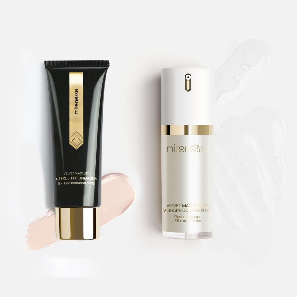 Mirenesse Best Selling Velvet Maxi Lift Airbrush Foundation + Maxisculpt Collagen Primer  Filler