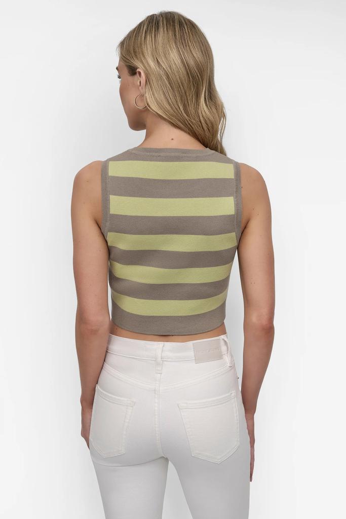 DKNY CROP STRIPE SLEEVELESS CREW NECK TANK