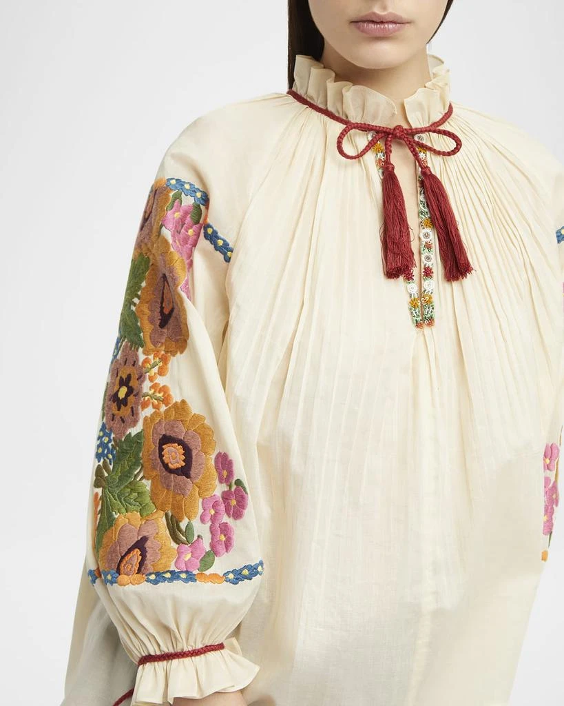 Valentino Floral Embroidered Pintuck Blouse 5