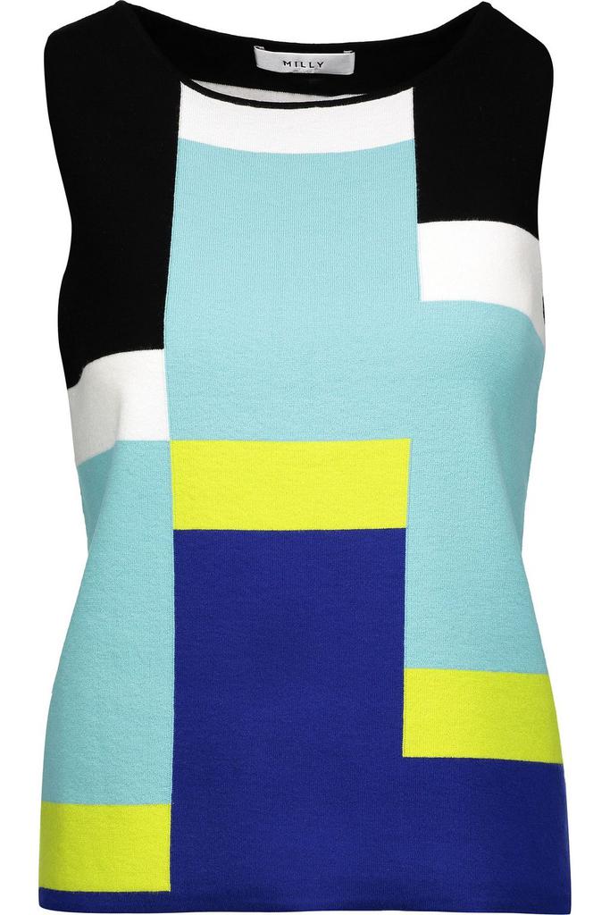 Milly Color-block intarsia-knit top