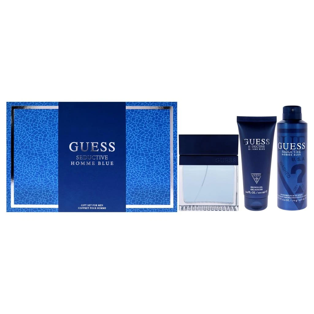GUESS Seductive Homme Blue by  for Men - 4 Pc Gift Set 3.4oz EDT Spray, 6oz Deodorant Body Spray, 3.4oz Shower Gel, Pouch 1