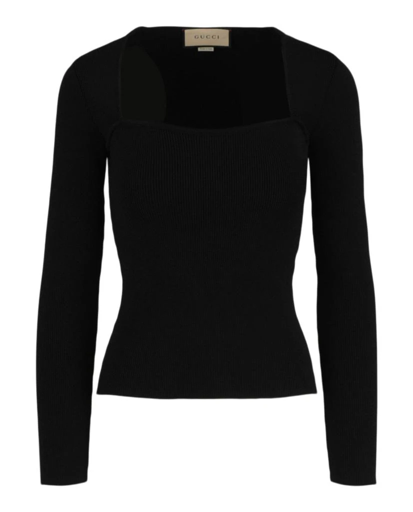 Gucci Sweetheart Neck Ribbed Knit Sweater 1